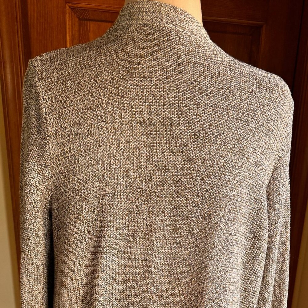 Ann Taylor Open Front Long Cardigan Bronze, Cream, Brown Acrylic Blend Knit, SzL - Picture 4 of 9